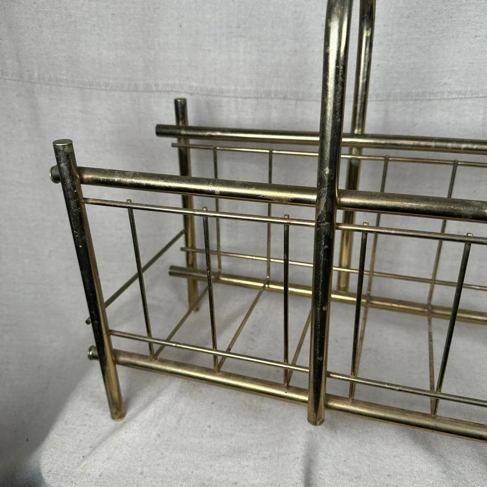 Vintage Mid Century Modern Brass Tone Wire Magazine Rack Record Holder MCM Gold